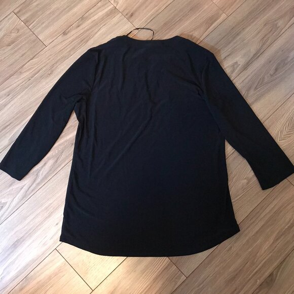 Tahari Black Blouse Top with Faux Pockets 3/4 Sleeves Size M - Picture 2 of 7